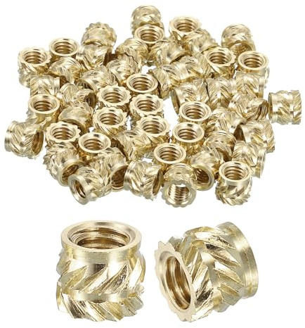 QUARKZMAN Tuercas de Inserción Estriadas, 50 Unidades M4 x 5mm L x 6mm OD Tuercas de Latón para Impresión 3D Tuercas de Inserción Roscadas Hembra Latón