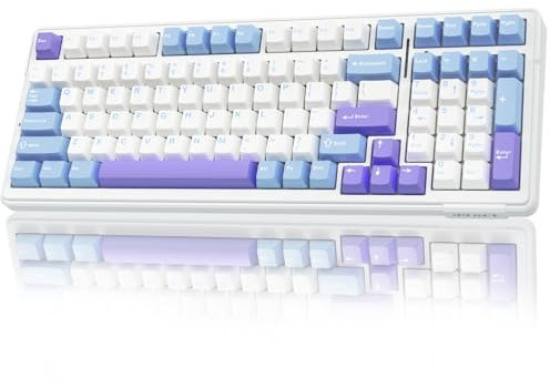 AULA F99 Mechanical Gaming Keyboard,BT5.0/2.4GHz/USB-C Hot Swappable Custom Keyboards with Five-Layer Padding,Pre-lubed Switches,8000mAh Battery,RGB Wireless Keyboard for PC/Tablet,Blue&Purple