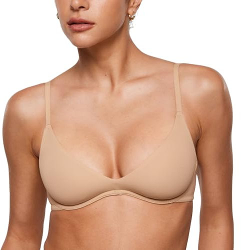 INLYRIC Women's Inbarely Plus Plunge Bra Scoop Neck Unlined Underwire Sexy Demi Balconette Bras Warm Beige 38F