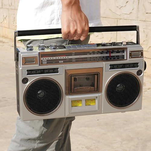 Boombox retrò a cassetta con Bluetooth, radio AM/FM e Bass Boost, lettore a nastro portatile e registratore con altoparlante integrato, ingresso SD/USB, jack per cuffie da 3,5 mm