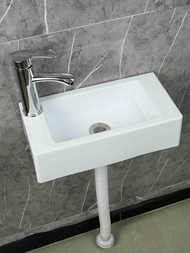 Lavello Rettangolare, 40x20x11cm/15.7x8x4.3inch Lavatoio Lavapanni Monoblocco in Resina PP, Lavello Angolare per Lavanderia Garage Bagno Guardaroba WC D - Rubinetto dell'acqua Calda e Fredda