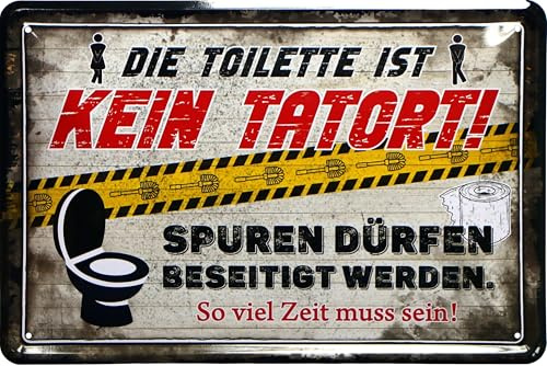 WOGEKA ART Targa in metallo retrò – Toilette ist kein Tatort – Divertente scritta come idea regalo per la decorazione, 20 x 30 cm, in metallo dal design vintage 275
