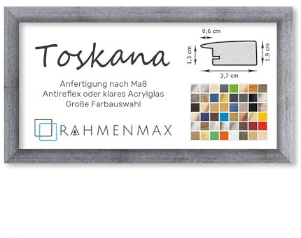 RahmenMax® Toskana Bilderrahmen Bildmaß 40x100 cm zum Aufhängen/Maßanfertigung möglich/MDF Posterrahmen in Silber patiniert Dekor mit Acrylglas Antireflex/Puzzle Rahmen