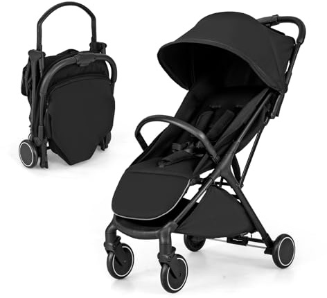 DREAMADE Kinderwagen faltbar, Reisebuggy für Kinder 0-3 Jahren, Buggy mit verstellbarem Sonnendach, Universalräder, Sicherheitsgurt & Aufbewahrungskorb, bis 15 kg Belastbar (Schwarz)