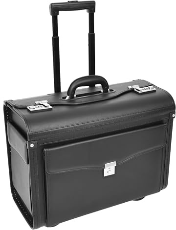 A1 FASHION GOODS Rolling Pilot Case Black Faux Leather Business Travel Briefcase Cabin Size Wheeled Luggage Train