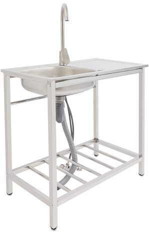 banborba Handfat i rostfritt stål, 75 × 40 × 75 cm kommersiellt rostfritt stål handfat med 360° vridbar kran, fristående handfat 1 handfat, multifunktionellt handfat med kall och