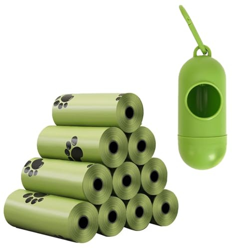 Biodegradable Dog Waste Bags with Dispenser - 10 Rolls 150 Dog Poop Bags (Green) | Leak-Proof, Scented, dog poo bags Bag for Dogs & Cats
