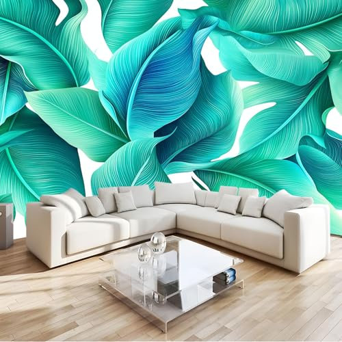 Générique Papier Peint Feuille de bananier tropicale verte 3D Panoramique Murale Salon 400x280 cm Papier Peint intissé pour Chambre Salon Personnalisé Décoration Murale