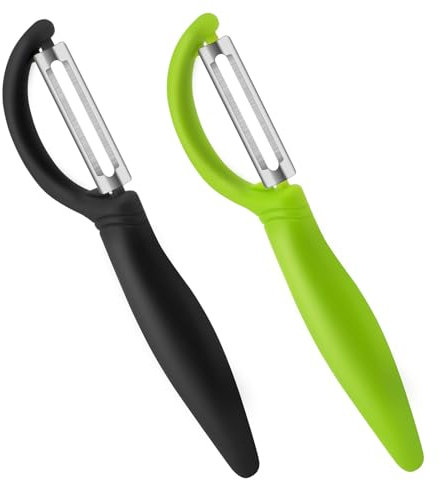 AUAUY 2pz Pelador Universal, Pelador Verduras Acero Inoxidable, peeler Giratorio patatas manual, Mango Ergonómico Antideslizante, para Frutas, Zanahoria, Berenjena, Pepino, Tomate y Kiwi (Negro+Verde)