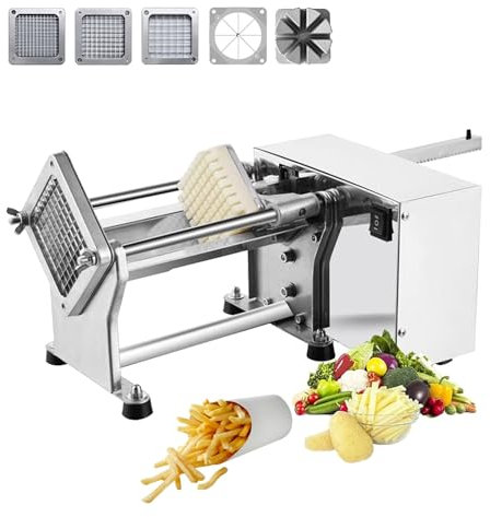 WUCIOA Elektrischer Pommes-Frites-Schneider, gewerblicher Kartoffelschneider aus Edelstahl mit 4 Klingengrößen, 200–300 kg/h, Mehrzweck-Streifenschneider für Kartoffeln und Karotten
