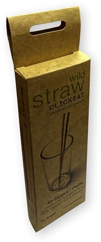 RY040040 Medium 7.5 Inch Compostable Drinking Straws, Set of 40, Single-use, Made of Wild Rye Stalk, Biodegradable, For Standard Hot or Cold Drinks, Ideal for Stirring and Drinking Coffee