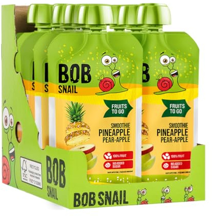 Bob Snail Quetschi Ananas-Birne-Apfel Quetschbeutel 10x120g – 100 % Fruchtpüree ohne Zuckerzusatz Vorteilspack Vegan & wiederverschließbar