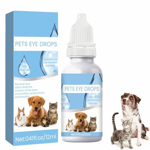 Rakiuty Gotas para los Ojos para Mascotas, Cuidado De Ojos para Mascotas, Removedor De Manchas De Lágrimas para Perros y Gato, Pet Gotas Oculares para Gatos Y Perros, 12 ml