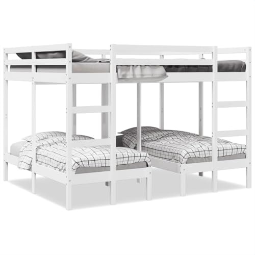 Qnhdfrt Dreifach Etagenbett Weiß Massivholz Kiefer 160x200/80x160 cm mit Lattenrost und Rausfallschutz Platzsparendes Gästebett für Mehrere Kinder