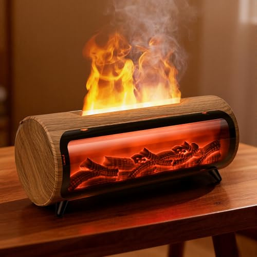 Vankarr Difusor Aceites Esenciales con Chimenea LED Difusor de Aromas Ultrasónico Difusor de Aromaterapia Flame Vaporizador de Esencias para Casa, Yoga