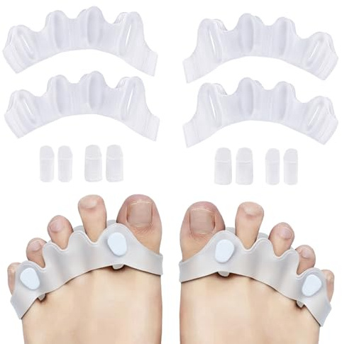 2 Paar Zehenspreizer, Zehentrenner Herren & Damen aus weichem Silikon, gegen Hallux Valgus, Ballenzehen & überlappende Zehen, verstellbare Zehenkorrektur für Fußpflege & Schmerzlinderung (Weiß)