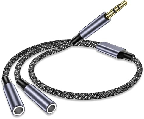 Cavo Audio Splitter 3.5mm, Cavo Adattatore Sdoppiatore Cuffie Jack Maschio a 2 Femmina Splitter Adattatore Jack Nylon, 40CM Cavo Aux Stereo Doppia Spina per Smartphone,Tablet,iPad,Auricolare,MP3,PC