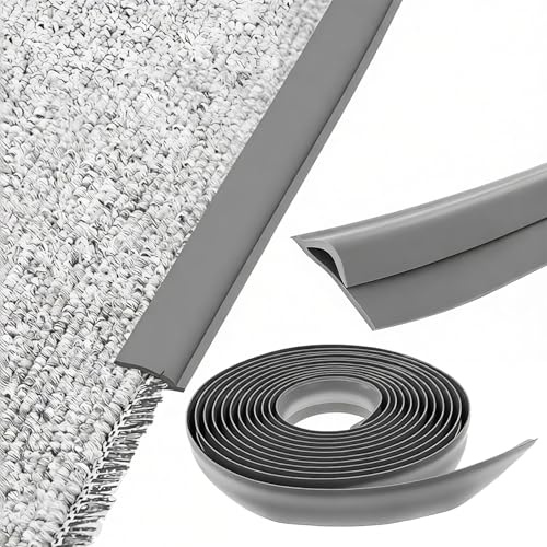 Alriedy 1PCS Carpet Edge Trim Strip, 10 Ft Flexible Carpet Binding Tape for Edging Rugs, TPE Gap Cover Laminate Floor Transition Strip for Doorway Tile Wood Uneven Surfaces, Gery 3M