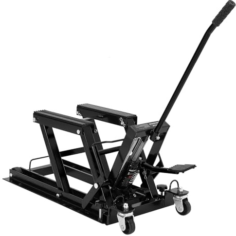 Gato hidráulico de elevación de tijera para motocicleta de 1500 libras con pedal de pie y ruedas, soporte de altura ajustable portátil para garaje, taller y mantenimiento de ATV