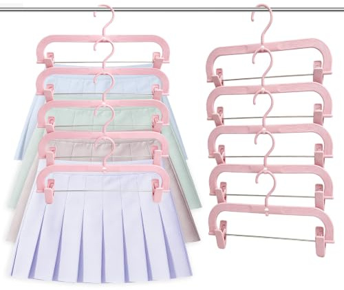 Anhow Lot de 20 Cintre Pantalon avec 2 Pinces Réglables - Rose | Cintre Pince Plastique Cintres Gain de Place Antiderapant pour Pantalons, Jupe, Manteaux