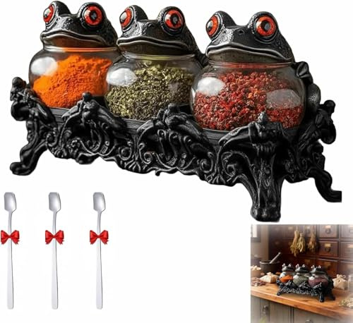 Witchy Frog Apothecary Spice Jars, 2026 New Handcrafted Gothic Food Storage Containers with Lids, Owl Spice Container Spell Jars,for Spices, Herbs, Tea, Salts, Fun Home Decor (Frog)
