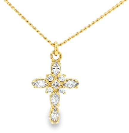 GocciAzzurra - Collana da Donna Crux, Collana con Pendente a Croce con Pietre in Nanoceramica, Gioiello Made in Italy, Protezione E-Coating, Color Oro