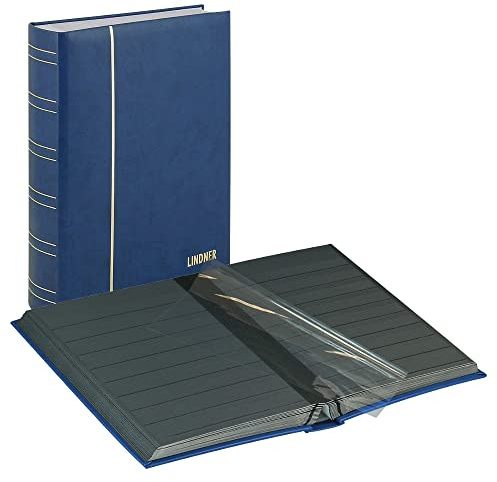 LINDNER Das Original Einsteckbuch ELEGANT Nubuk, blau, wattiert, 60 Schwarze Seiten, durchgehende Klarsichtfolien-Streifen, 230 x 305 mm