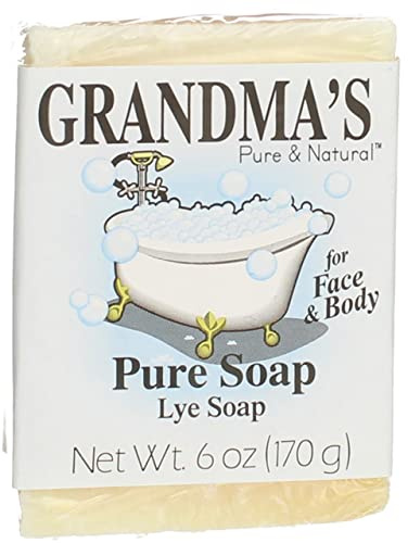 Grandma's Pure Lye Soap Bar - 6.0 oz Unscented Face & Body Wash Cleans with No Detergens, Dyes & Fragrances - 60018, pack-of-6