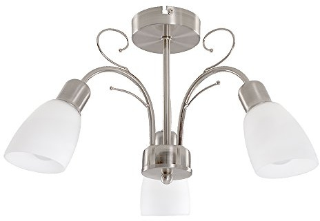 MiniSun | Modern 3 Way Silver Brushed Chrome Ceiling Light Fitting with White Frosted Glass Shades | Pendant Lights, Home Décor Essential | Includes 4W LED Bulbs [3000K Warm White] | Mains Wired