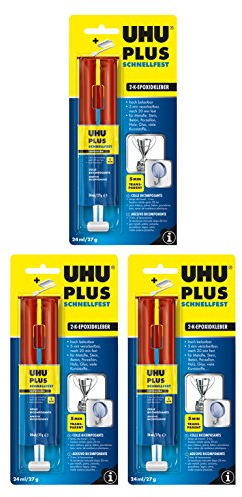 3 x UHU PLUS schnellfest Doppelkammer-Spritze, 3 x 27g