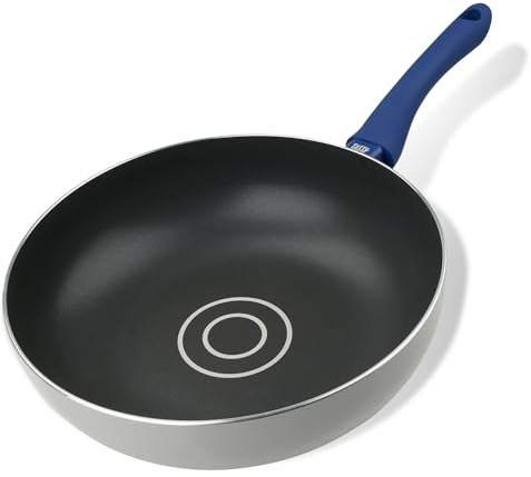 Tasty Antihaft-Wokpfanne mit Öldosiersystem 28x8cm – Gepresstes Aluminium, Soft-Touch-Griff, Induktionsgeeignet, Grau/Blau