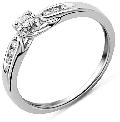 MIORE Damen-Ring Solitär 9 Karat (375) Weißgold Diamant 0,2 Karat