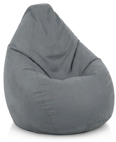 Green Bean Sitzsack mit Rückenlehne 60x60x90cm - Indoor Sitzkissen 220L Füllung Kuschelig Waschbar - Bean Bag Bodenkissen Lounge Chair Sitzhocker - Grau