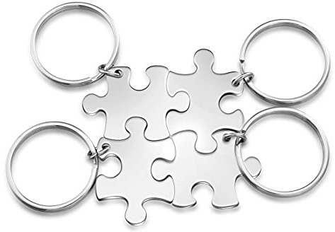 JSDDE Personalisierte Puzzle Schlüsselanhänger für 4, BFF, Freundschaft/Liebe/Familie/Partner, Taschenanhänger Geschenk für Geburtstag Weihnachten