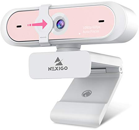 NexiGo Webcam AutoFocus 1080p 60 fps avec double microphone et cache de confidentialité, caméra Web USB N660P Pro HD 2021, pour jeux OBS, zoom, réunion, équipes Skype, FaceTime, rose