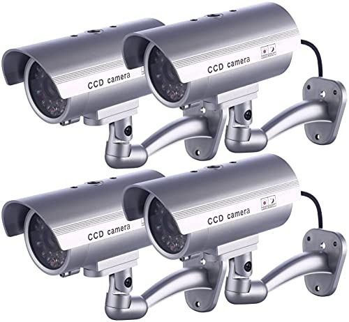 AntDau71 - Quattro Telecamere FINTE di Sicurezza Telecamera Finta CCTV LED impermeabile, con luce LED rossa lampeggiante ideale come deterrente contro intrusioni e ladri