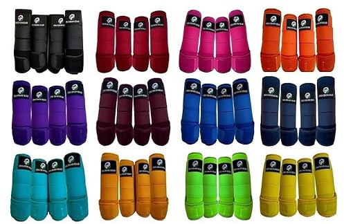 RIDING GEARS Horse Medicine Brushing Boots Leg Wraps Protection Gear Set of 2 and Set of 4 in 14 Colors (Sky Blue/TURQUOIS (Set of 4), Medium/COB)