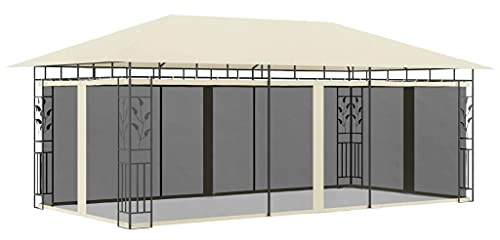 Festnight Pavillon mit Moskitonetz Gartenpavillon Pergola Metall Partyzelt Gartenpavillon Sonnenschutz 6x3x2,73 m Creme