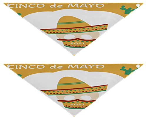 2 Stück Hundehalstücher Milch Seide Haustier Bandana Schal Druckknopf Dreieck Lätzchen Halstuch Set für kleine bis große Welpen Hunde Katzen Groß Cinco De Mayo Totenkopf Kaktus Gelb
