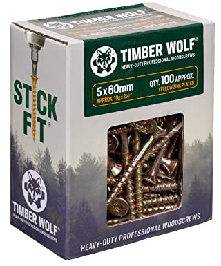 TIMBER WOLF TW50060 Woodscrews , Zinc & Yellow (Gold)- 5.0 x 60mm - Box of 100