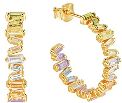 Brandlinger ® Ohrringe Silber 925. Creolen mit Stein Farbverlauf Regenbogen bunt. Schmuck Damen vergoldet mit 18 Karat Gold für Frauen und Mädchen. Äußerer Durchmesser 23mm.