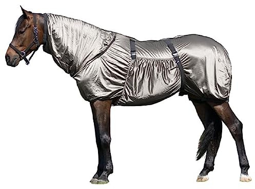 Brama West Couverture anti-eczéma avec col pour chevaux – Couverture anti-insectes – Couverture anti-mouches – Avec rabat ventral et sangles ventrales – Gris, taille 130