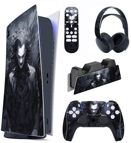 playvital Autocollant Protection pour ps5 Manette,Sticker Skin Habillages pour ps5 Digital Console & Station de Charge & Casque & Télécommande Média-Clown Sombre