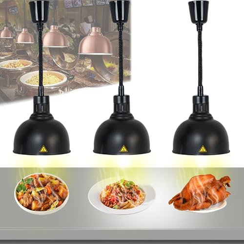 Lampada Riscaldante per Alimenti, Sospesa Lampade Scaldavivande Cucina Retrattili, 250W Lampade Riscaldanti per Cucina a Buffet per Ristoranti, Cucine, Hotel (25CM, 3 Pezzi)