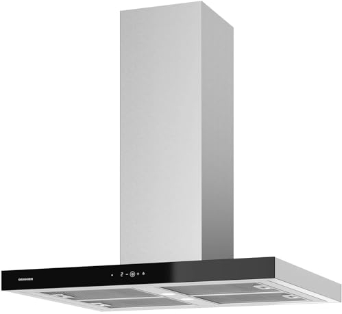 Oranier Inselhaube 90 cm Edelstahl ISOLA90E1 - breite Umluft Dunstabzugshaube mit Glasfront - Abzugshaube mit 4 Leistungsstufen - LightUp-Display