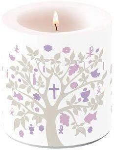 ZauberDeko Kerze Baum des Lebens Mauve Taupe Windlicht Kommunion Konfirmation Deko 9cm Hoch 7,5cm Ø