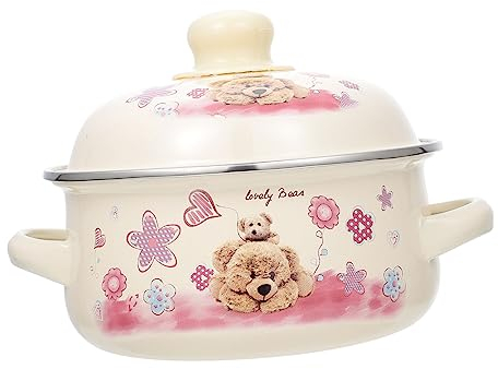 Mikinona 1pieza Cazuela De Enamel De Doble Asa Olla De Cocina Tradicional Tapa Para Sopa y Guisos Apta Para Cocinas De Inducción Diseño Elegante y Funcional