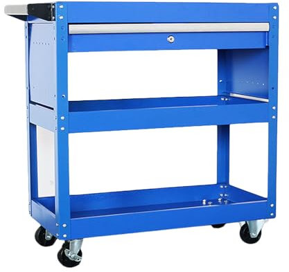 YCOVSFP 3-stufiger Werkzeugwagen Mit Rädern, Rollendes Werkzeugregal, Transferwagen Mit Schubladen, Teilebox, Lager, Fabrik, Garage, Werkzeug-Organizer, Servicewagen(Blue)