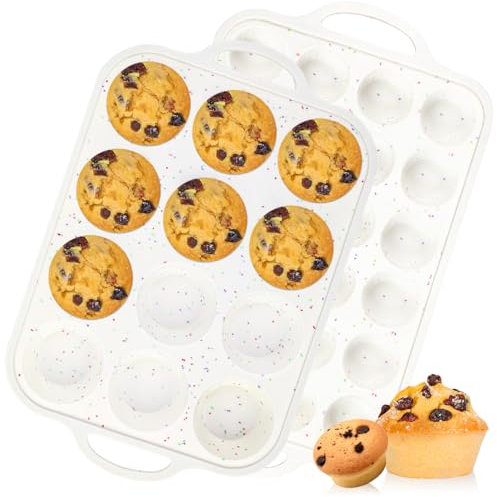 CAKETIME Silicone Muffin Pans for Baking, Metal Reinforced Frame Regular 12 Cups & Mini 24 Cups Cupcake Pan Set Nonstick Muffin Pan for Homemade Baking Easy to Handle