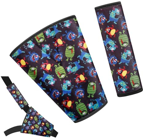 AMUSEPROFI Ein Satz Gurtpolster für Kinder, Kinder Gurtschutzhülle, Gurtschutz mit Polster für Kinder und Babys, Enhance Comfort, Monsterland